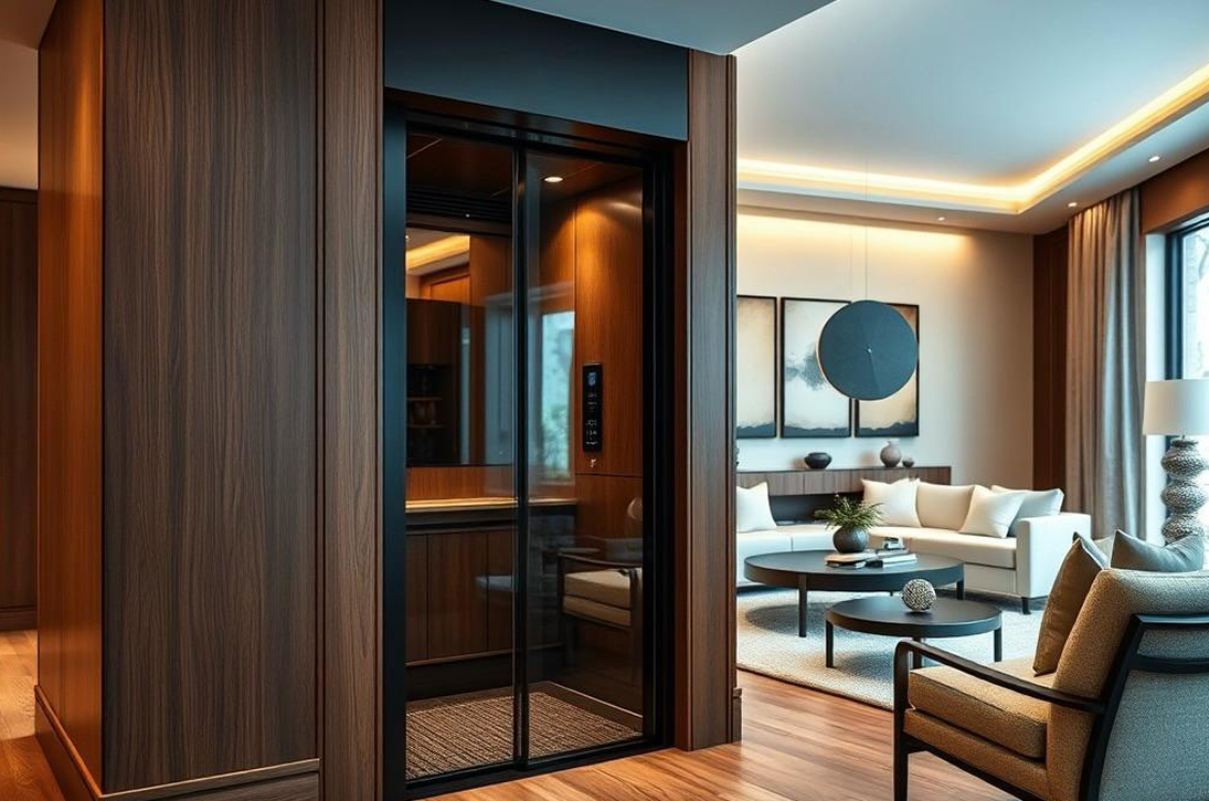 Modern interior with a glass elevator